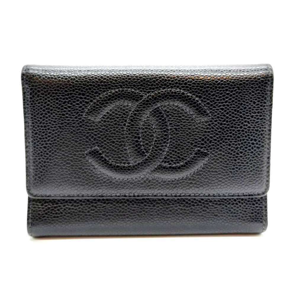 CHANEL Black Caviar Leather Logo Wallet - Picture 1 of 6